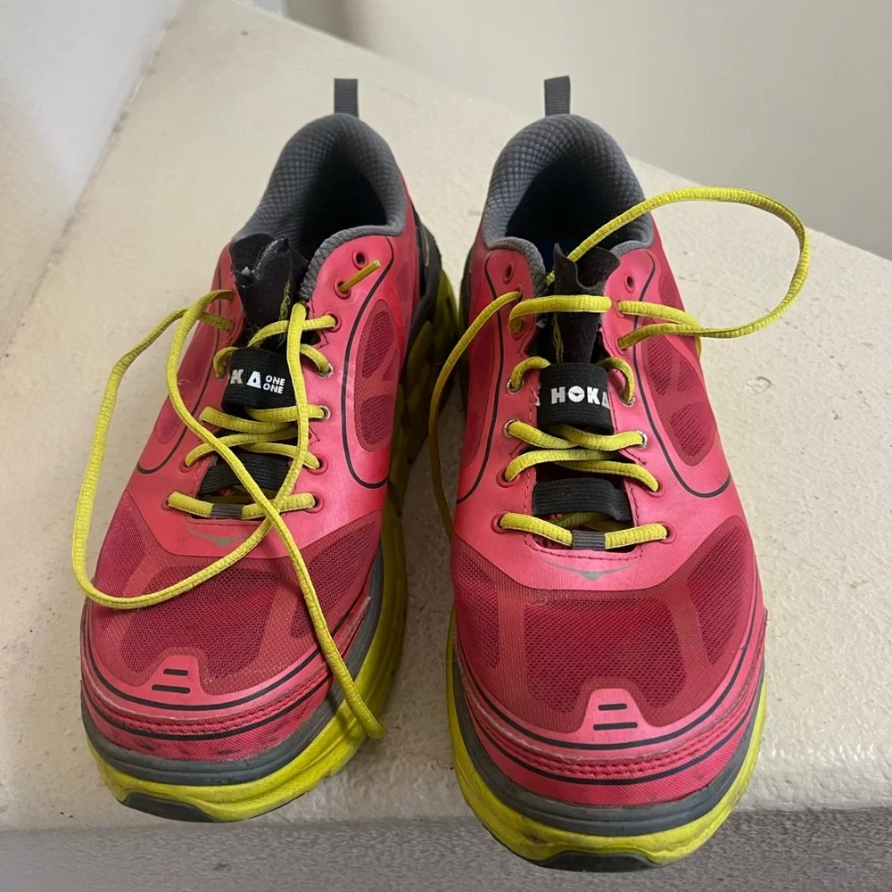 Hoka One‎ One Red Yellow Black Womens Running Shoe Size 10.5 - Picture 9 of 12